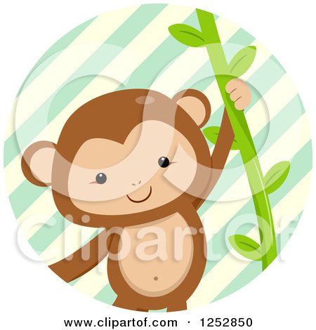 Clipart of a Cute Monkey Swinging in a Stripe Circle - Royalty Free Vector Illustration by BNP Design Studio