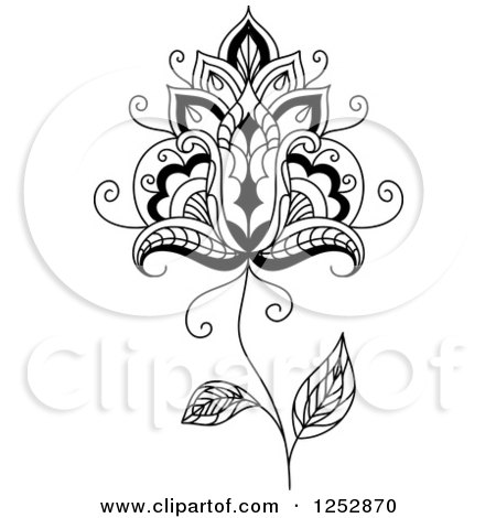 Clipart of a Black and White Henna Flower 26 - Royalty Free Vector Illustration by Vector Tradition SM