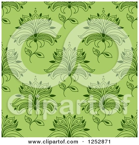 Clipart of a Seamless Background Pattern of Hena Flowers on Green - Royalty Free Vector Illustration by Vector Tradition SM