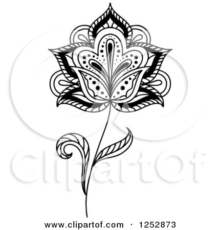 Clipart of a Black and White Henna Flower 28 - Royalty Free Vector Illustration by Vector Tradition SM