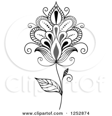 Clipart of a Black and White Henna Flower 27 - Royalty Free Vector Illustration by Vector Tradition SM