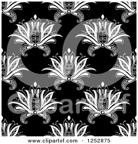 Clipart of a Seamless Background Pattern of Hena Flowers in Black and White - Royalty Free Vector Illustration by Vector Tradition SM