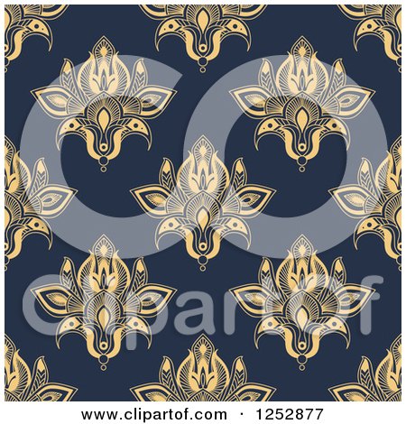Clipart of a Seamless Background Pattern of Hena Flowers on Blue - Royalty Free Vector Illustration by Vector Tradition SM