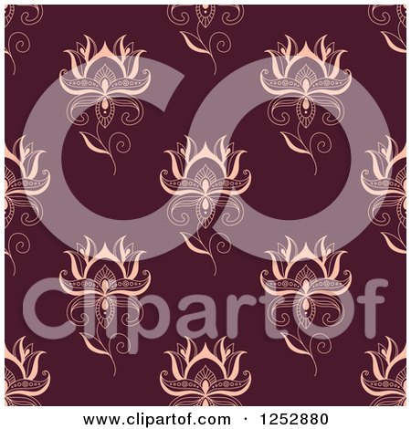 Clipart of a Seamless Background Pattern of Hena Flowers on Maroon - Royalty Free Vector Illustration by Vector Tradition SM