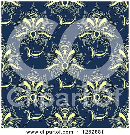 Clipart of a Seamless Background Pattern of Hena Flowers on Blue - Royalty Free Vector Illustration by Vector Tradition SM