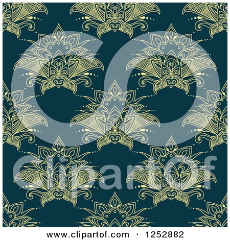 Clipart of a Seamless Background Pattern of Hena Flowers on Teal - Royalty Free Vector Illustration by Vector Tradition SM