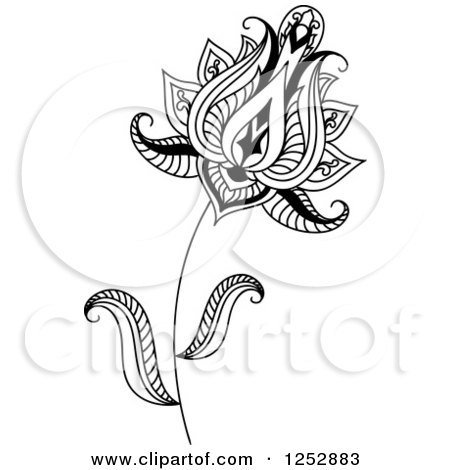 Clipart of a Black and White Henna Flower 24 - Royalty Free Vector ...