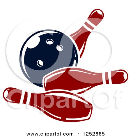Clipart of a Bowling Ball Crashing into Pins - Royalty Free Vector Illustration by Vector Tradition SM