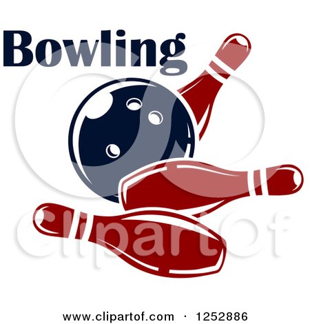 Clipart of a Ball Smashing into Pins with Bowling Text - Royalty Free Vector Illustration by Vector Tradition SM