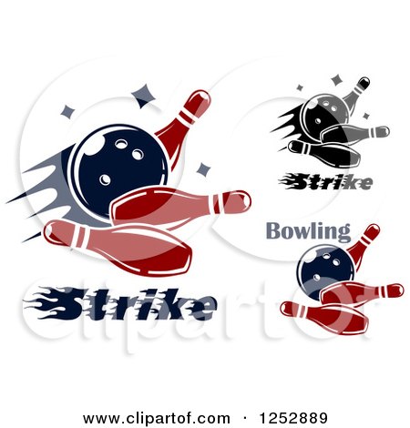 Clipart of Bowling Balls Smashing into Pins with Text - Royalty Free Vector Illustration by Vector Tradition SM