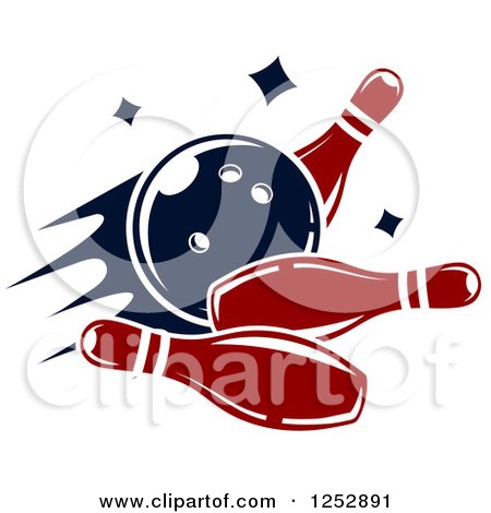 Clipart of a Bowling Ball Smashing into Pins - Royalty Free Vector Illustration by Vector Tradition SM