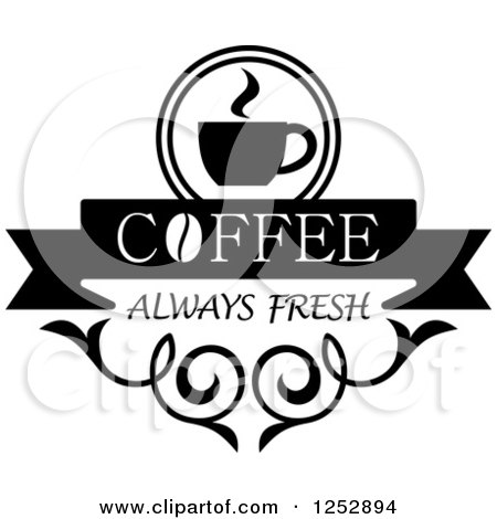 Clipart of a Black and White Coffee Always Fresh Design - Royalty Free Vector Illustration by Vector Tradition SM