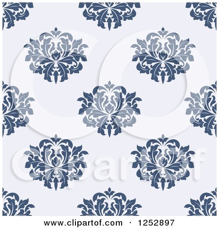 Clipart of a Seamless Background Pattern of Damask Floral on Blue - Royalty Free Vector Illustration by Vector Tradition SM