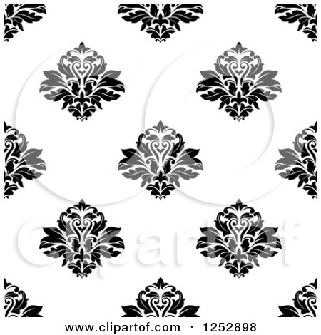 Clipart of a Seamless Background Pattern of Damask Floral in Black and White - Royalty Free Vector Illustration by Vector Tradition SM