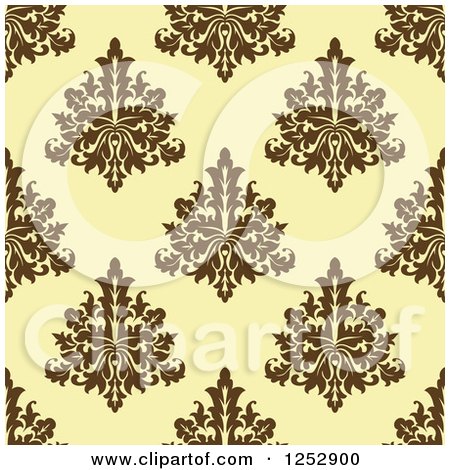 Clipart of a Seamless Background Pattern of Damask Floral on Yellow - Royalty Free Vector Illustration by Vector Tradition SM