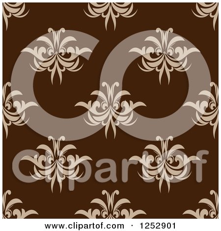Clipart of a Seamless Background Pattern of Tan Flowers on Brown - Royalty Free Vector Illustration by Vector Tradition SM