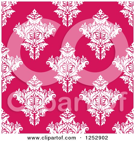 Clipart of a Seamless Background Pattern of Damask Floral on Pink - Royalty Free Vector Illustration by Vector Tradition SM