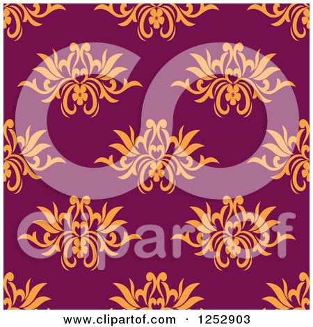 Clipart of a Seamless Background Pattern of Orange Flowers on Purple - Royalty Free Vector Illustration by Vector Tradition SM