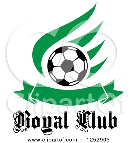 Clipart of a Soccer Ball over a Green Wing and Banner with Royal Club Text - Royalty Free Vector Illustration by Vector Tradition SM