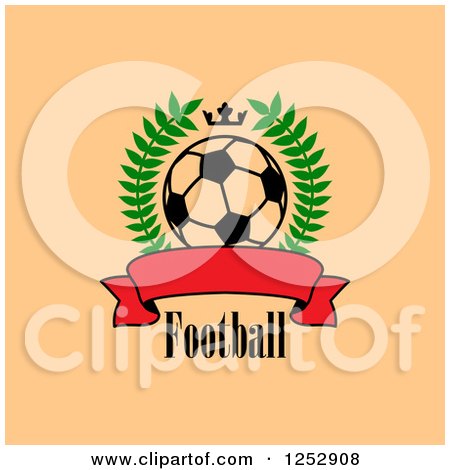 Clipart of a Crown and Wreath Around a Soccer Ball and Banner with Football Text on Tan - Royalty Free Vector Illustration by Vector Tradition SM