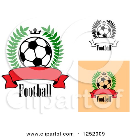 Clipart of Crowns and Wreaths Around Soccer Balls and Banners - Royalty Free Vector Illustration by Vector Tradition SM