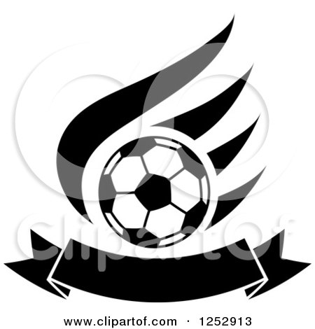 Clipart of a Black and White Soccer Ball over a Wing and Banner - Royalty Free Vector Illustration by Vector Tradition SM