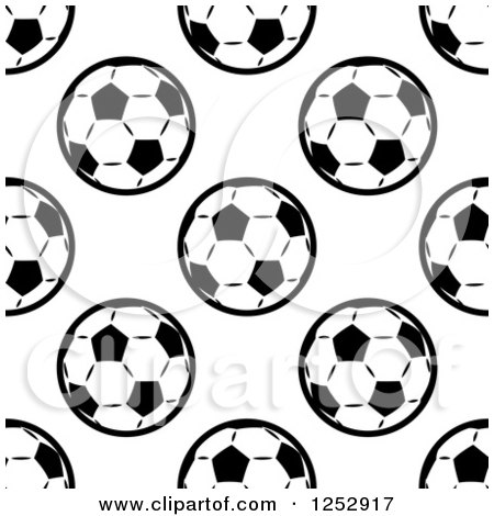 Clipart of a Seamless Background Pattern of Black and White Soccer Balls - Royalty Free Vector Illustration by Vector Tradition SM