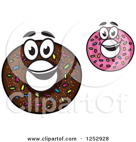 Clipart of Chocolate and Pink Sprinkle Donut Characters - Royalty Free Vector Illustration by Vector Tradition SM