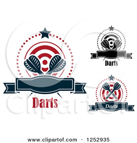 Clipart of Stars and Dots Around Banners Targets and Throwing Darts - Royalty Free Vector Illustration by Vector Tradition SM