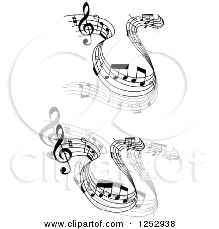 Clipart of Grayscale Flowing Music Notes 2 - Royalty Free Vector Illustration by Vector Tradition SM
