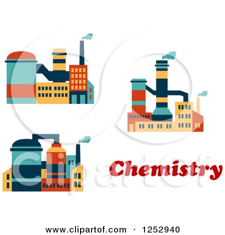 Clipart of Colorful Factories with Chemistry Text - Royalty Free Vector Illustration by Vector Tradition SM