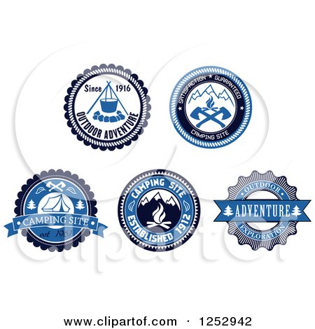 Clipart of a Blue Black and White Camping Icon Designs - Royalty Free Vector Illustration by Vector Tradition SM