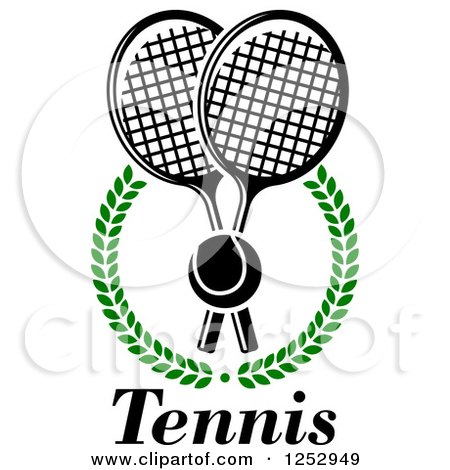 Clipart of a Tennis Ball over Crossed Rackets in a Laurel Wreath with Text - Royalty Free Vector Illustration by Vector Tradition SM