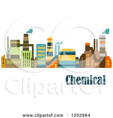 Clipart of a Colorful Factory with Chemical Text - Royalty Free Vector Illustration by Vector Tradition SM