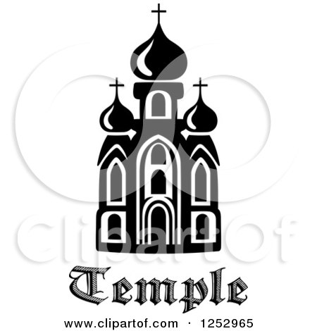 Clipart of a Black and White Temple Building with Text - Royalty Free Vector Illustration by Vector Tradition SM