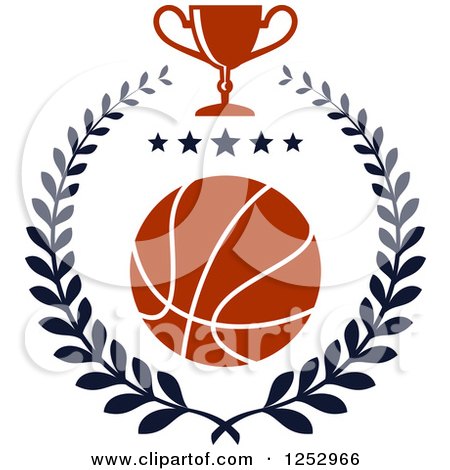 Clipart of a Basketball with Stars in a Laurel Wreath with a Trophy Cup - Royalty Free Vector Illustration by Vector Tradition SM