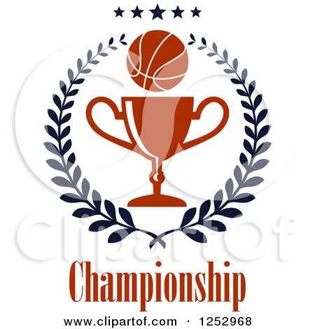 Clipart of a Basketball with Stars in a Laurel Wreath with a Trophy Cup with Championship Text - Royalty Free Vector Illustration by Vector Tradition SM