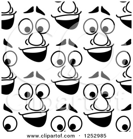 Clipart of a Seamless Background Pattern of Black and White Happy Faces - Royalty Free Vector Illustration by Vector Tradition SM