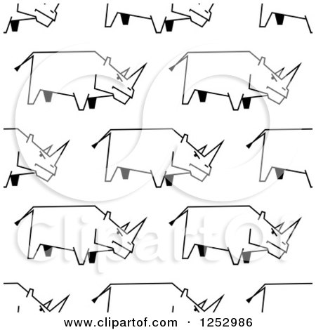 Clipart of a Seamless Background of Sketched Black and White Rhinos - Royalty Free Vector Illustration by Vector Tradition SM