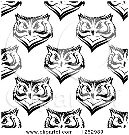 Clipart of a Seamless Background Pattern of Black and White Owl Faces - Royalty Free Vector Illustration by Vector Tradition SM