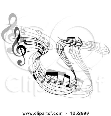 Clipart of a Grayscale Flowing Music Notes 4 - Royalty Free Vector Illustration by Vector Tradition SM
