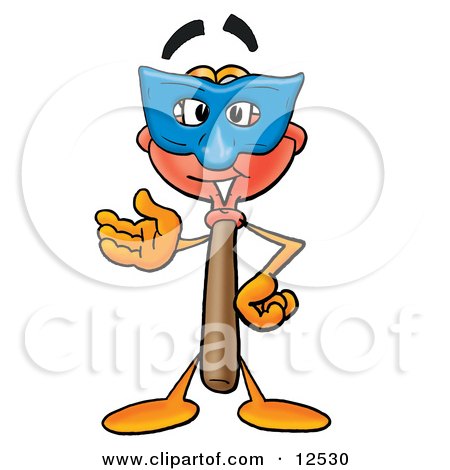 Clipart Picture of a Sink Plunger Mascot Cartoon Character Wearing a Blue Mask Over His Face by Mascot Junction