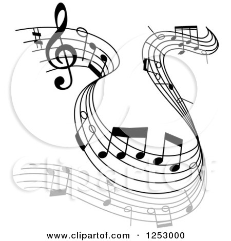 Clipart of a Grayscale Flowing Music Notes 3 - Royalty Free Vector Illustration by Vector Tradition SM