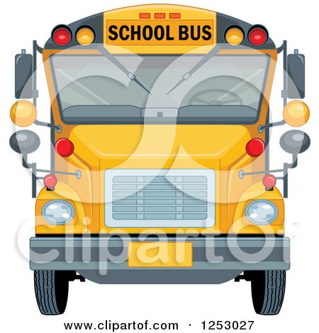 Clipart of a Front View of a Yellow School Bus - Royalty Free Vector Illustration by Pushkin