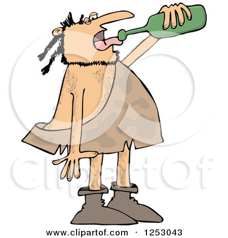 Clipart of a Caveman Drinking Wine from a Bottle - Royalty Free Vector Illustration by djart