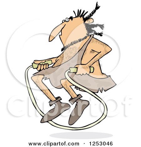 Clipart of a Caveman Exercising with a Jump Rope - Royalty Free Vector Illustration by djart