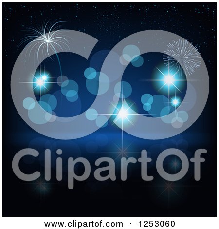 Clipart of a Blue Bokeh Sparkle and Firework New Year Background - Royalty Free Vector Illustration by dero