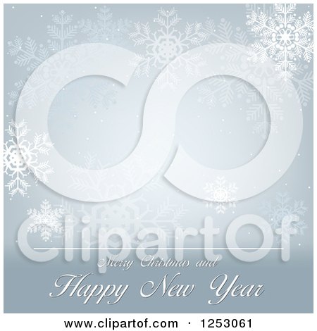 Clipart of a Snowflake Background with Merry Christmas and Happy New Year Tex - Royalty Free Vector Illustration by dero