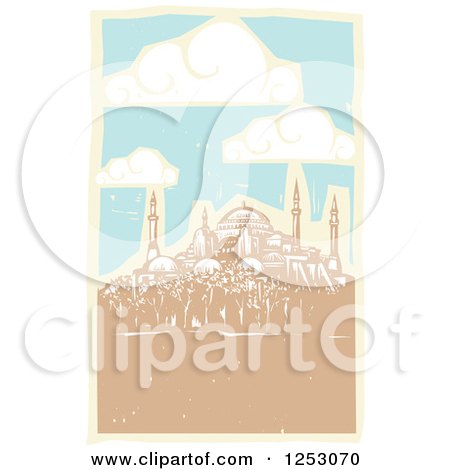 Clipart of a Day Sky and Clouds over the Hagia Sophia - Royalty Free Vector Illustration by xunantunich