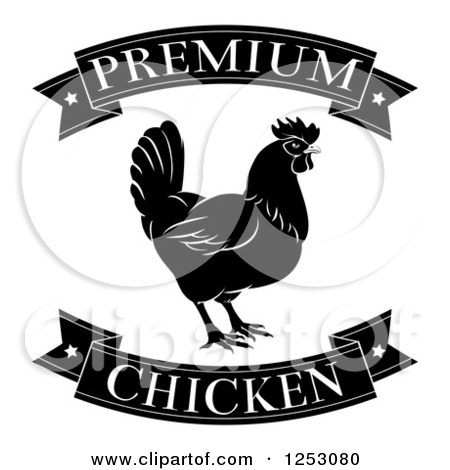 Clipart of Black and White Premium Chicken Food Banners and Rooster - Royalty Free Vector Illustration by AtStockIllustration